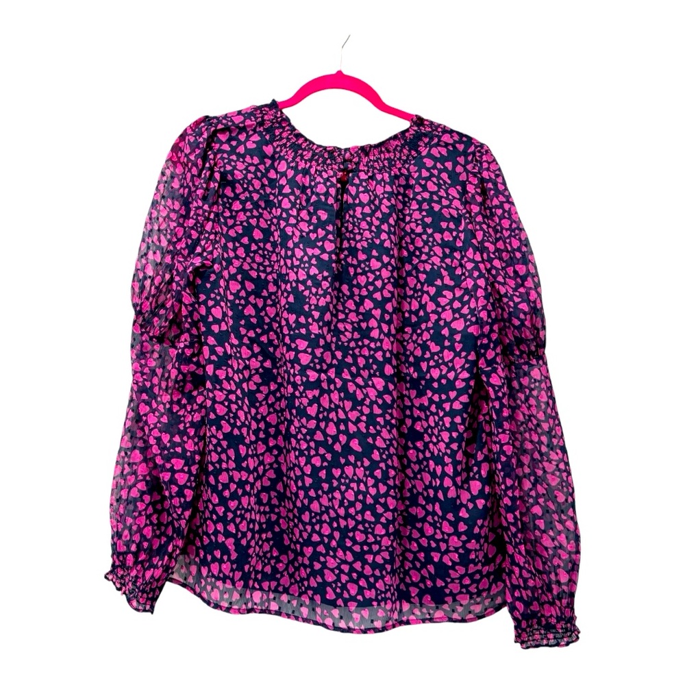 Women's Navy and Hot Pink Heart Print Long Sleeve Blouse